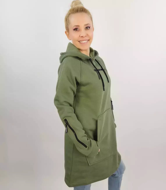 Dlouhé mikinové šaty na zip s kapucí
