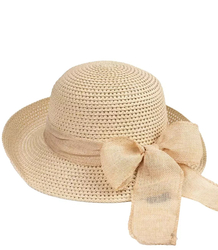 Ažurový slaměný klobouk s širokou mašlí