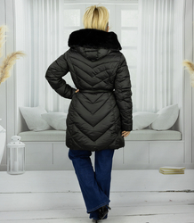 Dámský dlouhý kabát s kožešinovým límcem DIVA