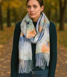 Dámská šála s květinovým motivem a střapci elegantní