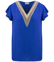 Halenka s krátkým rukávem a pleteným výstřihem do V