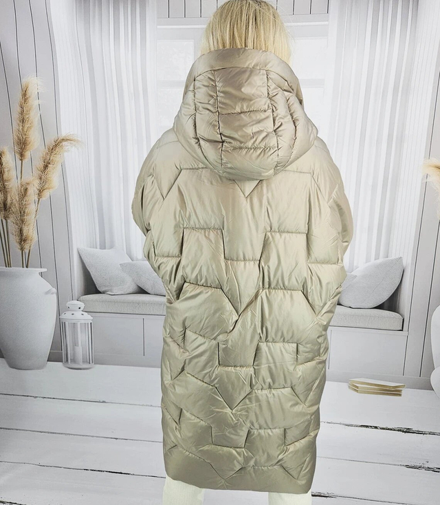 Dámská dlouhá teplá bunda s prošíváním a kapucí ANABEL