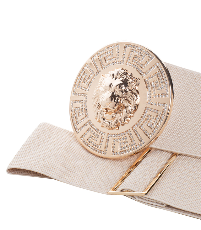 Dámský pásek se zlatým lvem a zirkony, nastavitelný a elastický