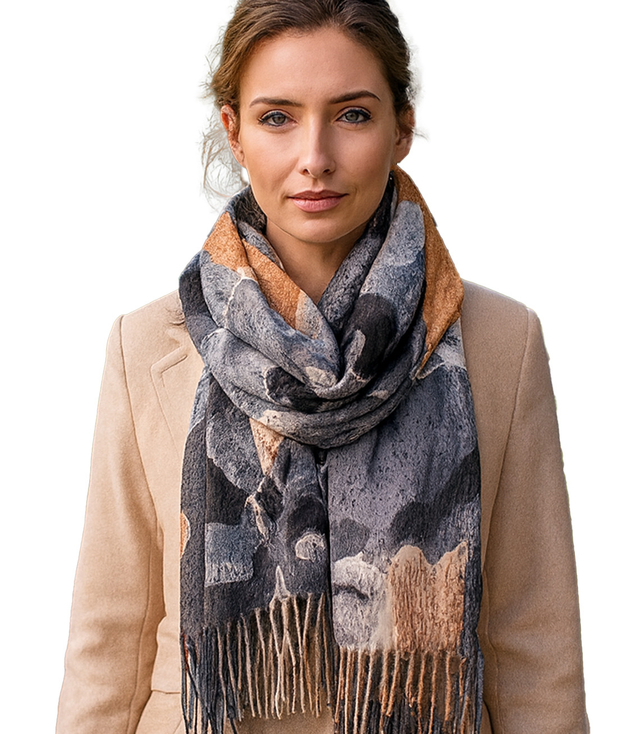 Dámská šála s květinovým motivem a střapci elegantní