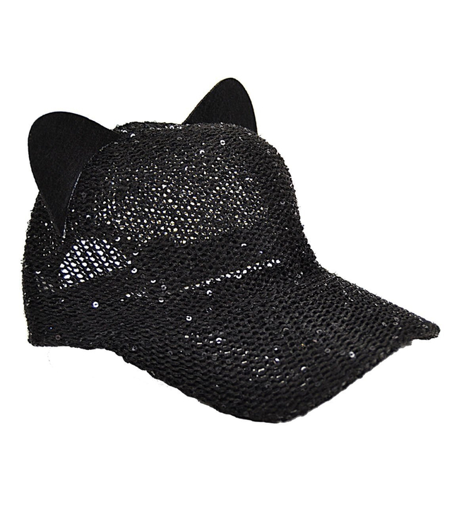 Pletená flitrová baseballová čepice s kočičíma ušima