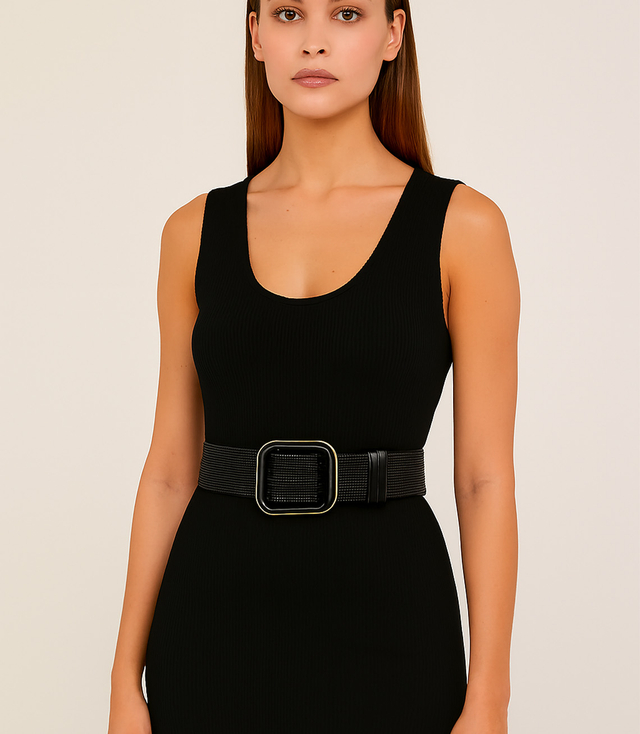 Pletený dámský opasek s velkou sponou