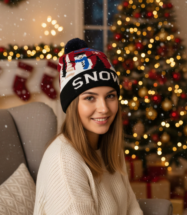 Zimní vánoční čepice s bambulí - ideální pro preze