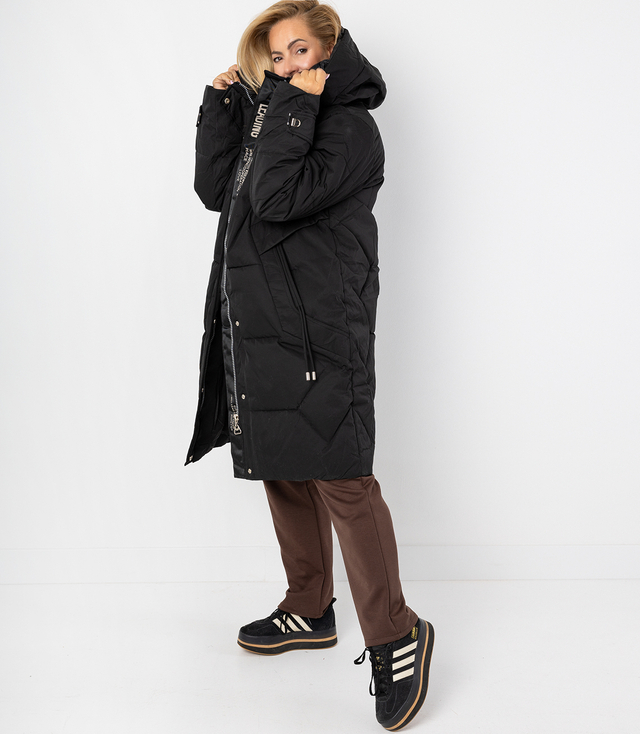 Dlouhý zimní prošívaný kabát SUZANA teplá bunda PLUS SIZE