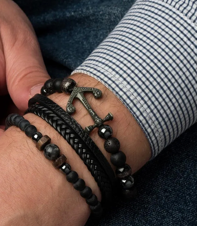 Sada pánských náramků z přírodního kamene s kotvou