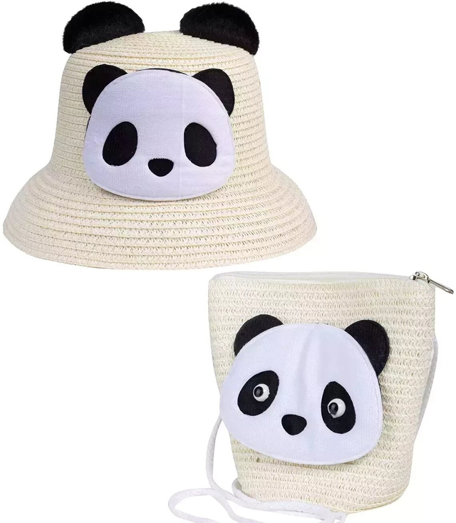 Sada pletené čepice panda ears + kabelka