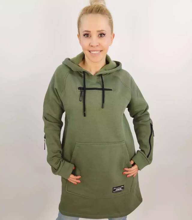 Dlouhé mikinové šaty na zip s kapucí