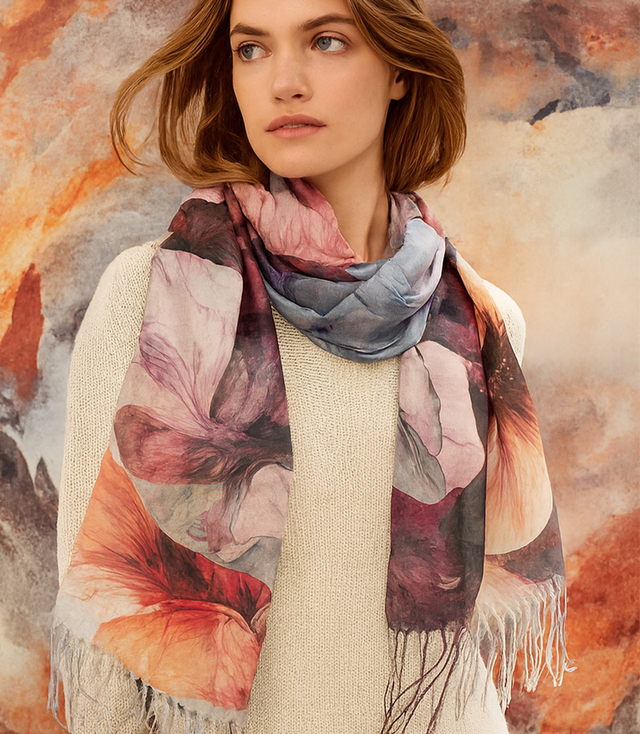 Dámská šála s květinovým vzorem 180x70