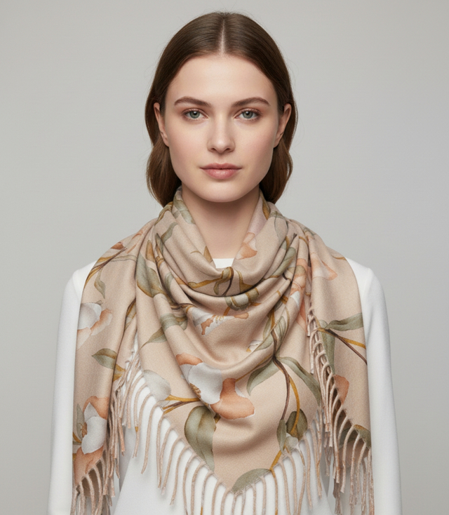 Elegantní květinová šála se střapci