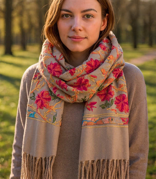 Dámský folklórní šátek s květinovým motivem a střapci