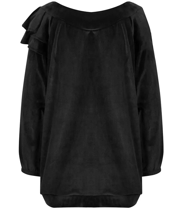 Velurová mikina s nadměrným volánem