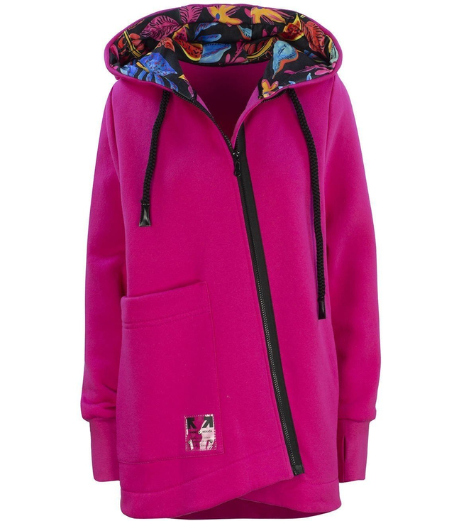 Asymetrická teplá dlouhá mikina parka květiny