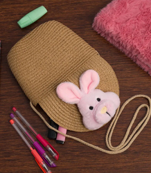 Dětská slaměná taška s plyšovým králíčkem 