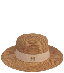 Slaměný klobouk z rafie se stuhou a módním písmenem M