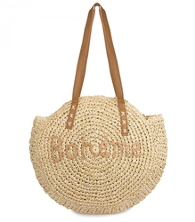 Kulatá pletená boho kabelka s nápisem "Bohème"