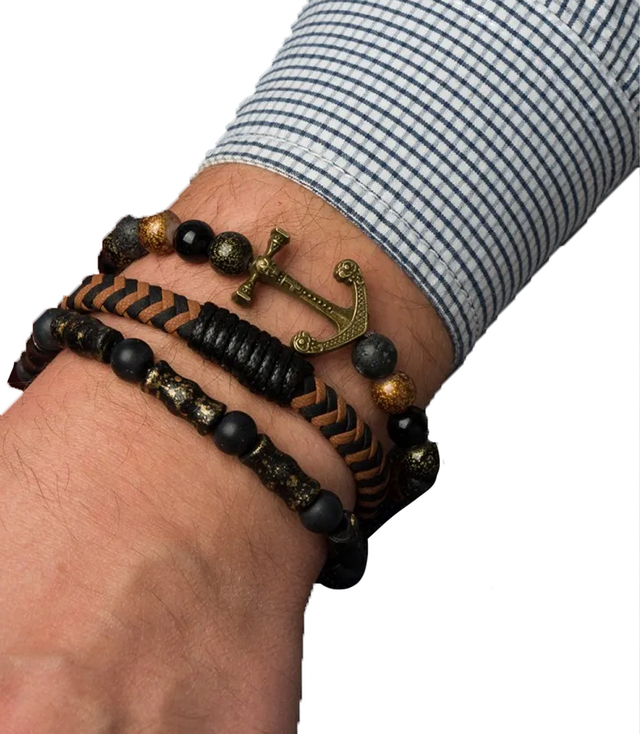 Sada pánských náramků z přírodního kamene s kotvou