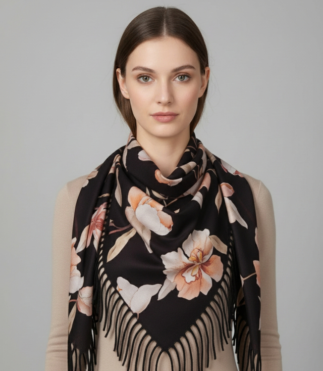 Elegantní květinová šála se střapci