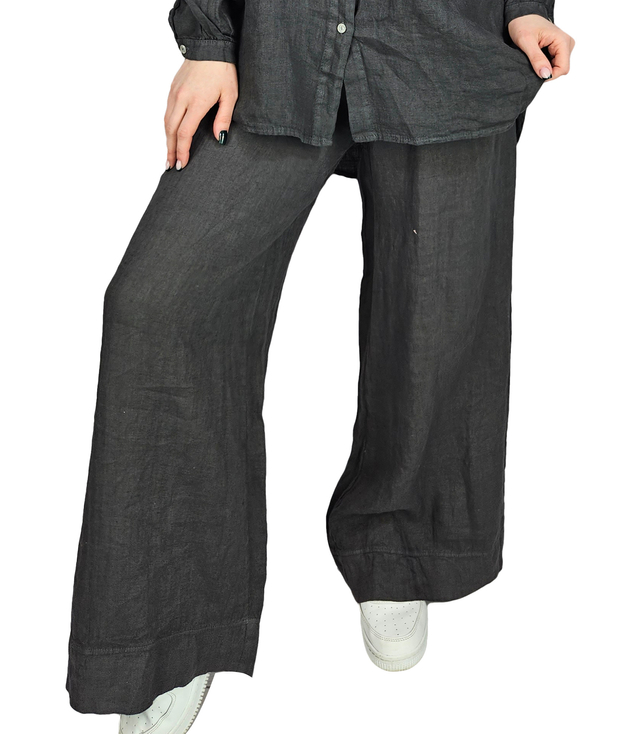 Lněné kalhoty culotte se širokými nohavicemi LAILA