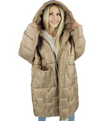 Dámská dlouhá teplá bunda s prošíváním a kapucí ANABEL