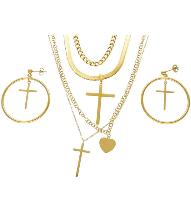Zlaté šperky náhrdelník náušnice ocelový křížek