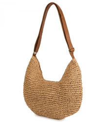 Půlkruhová boho kabelka s popruhem z ekokůže a zapínáním na zip