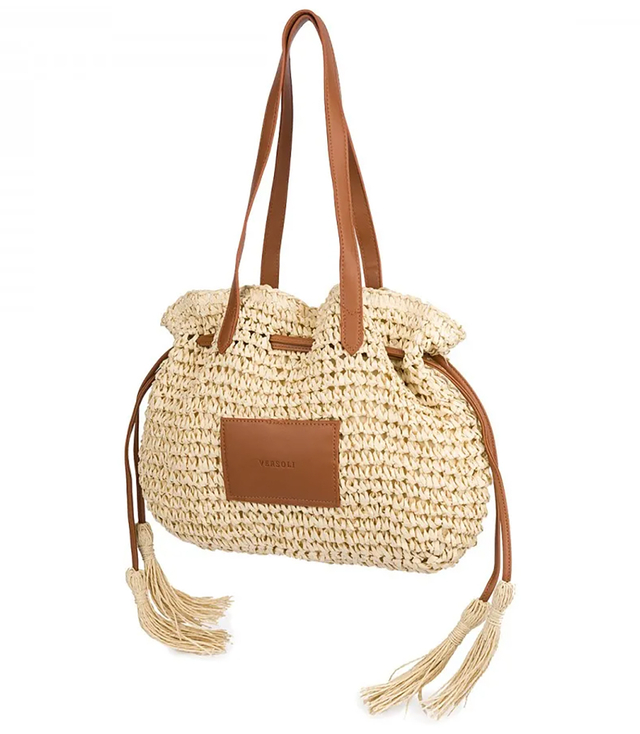 Pletená boho taška s popruhy a střapci