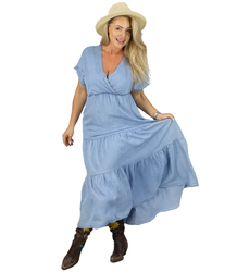 Šaty maxi ala jeans s obálkovým výstřihem v boho stylu SAVANNAH