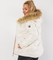 Prošívaná zimní bunda s kapucí zdobená kožešinou ARIA PUFF PLUS SIZE
