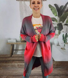 Kardigan dlouhý hrubý svetr ombre barevný