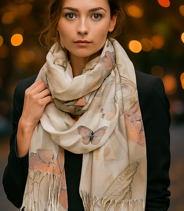 Dámský stylový šátek s potiskem motýlů 180x70