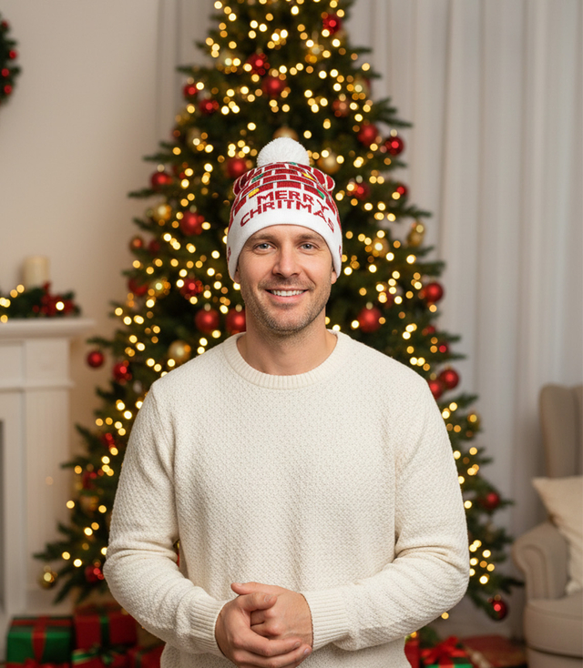 Zimní vánoční čepice s bambulí - ideální pro preze