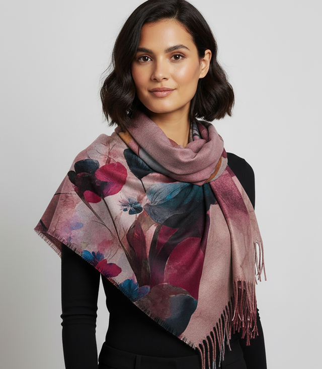 Dámský čtvercový šátek s třásněmi AGRAFKA