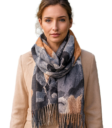 Dámská šála s květinovým motivem a střapci elegantní