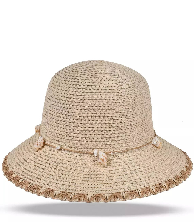 Dámský slaměný klobouk chapeau-cloche s mušlemi