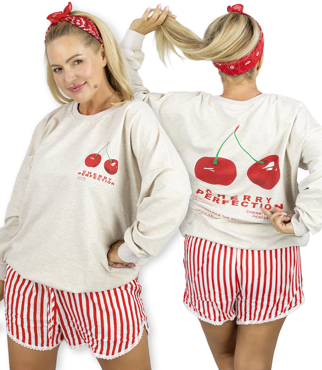 Dámská mikina oversize s potiskem třešní CHERRY PERFECTION