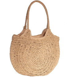 Velká kulatá plážová taška ze slámy, celotkaná