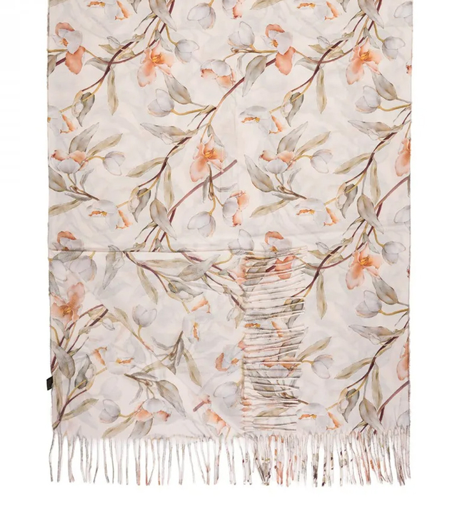 Dámská šála s malými střapci s květinovým motivem