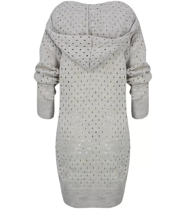 Dlouhý prolamovaný svetr s kapucí ANIELA