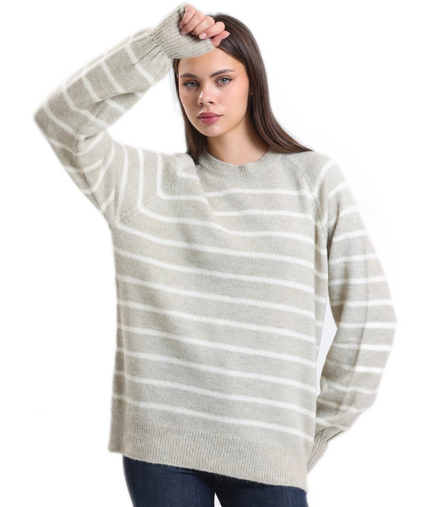 Teplý dámský módní pruhovaný svetr ANNA