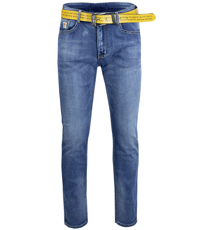 Klasické pánské džíny se žlutým pruhem