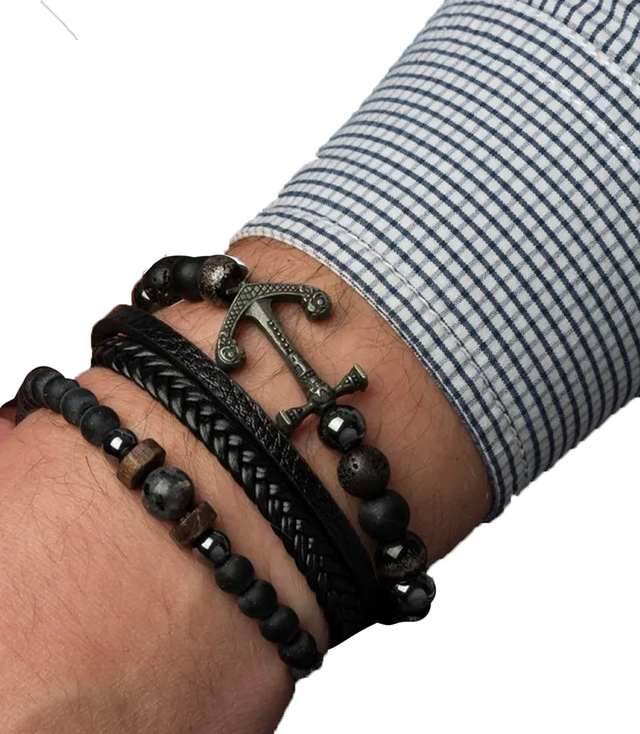 Sada pánských náramků z přírodního kamene s kotvou