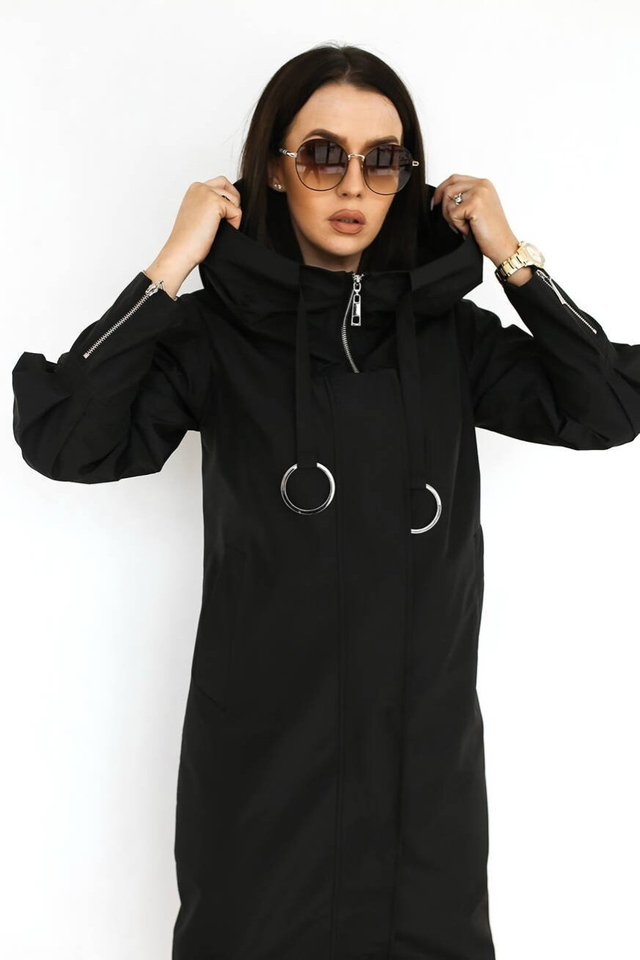 Dámský přechodný kabát oversize s kapucí