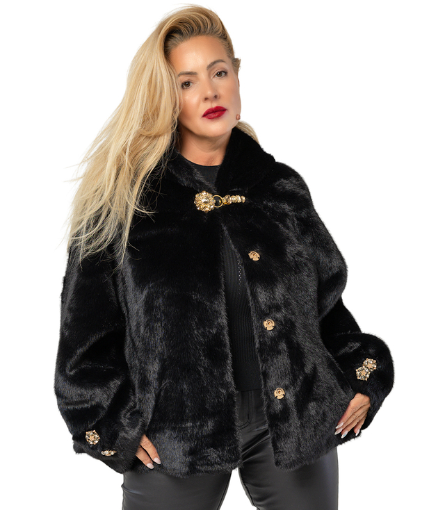 Luxusní kožešinový trapézový střih se zlatými prvky AURORA