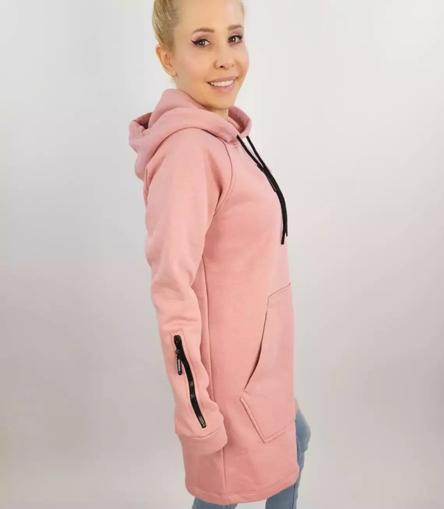 Dlouhé mikinové šaty na zip s kapucí