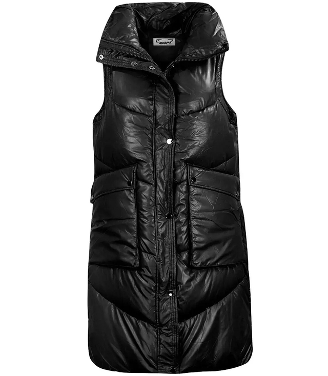 Dámská dlouhá vesta bez rukávů s kapsami