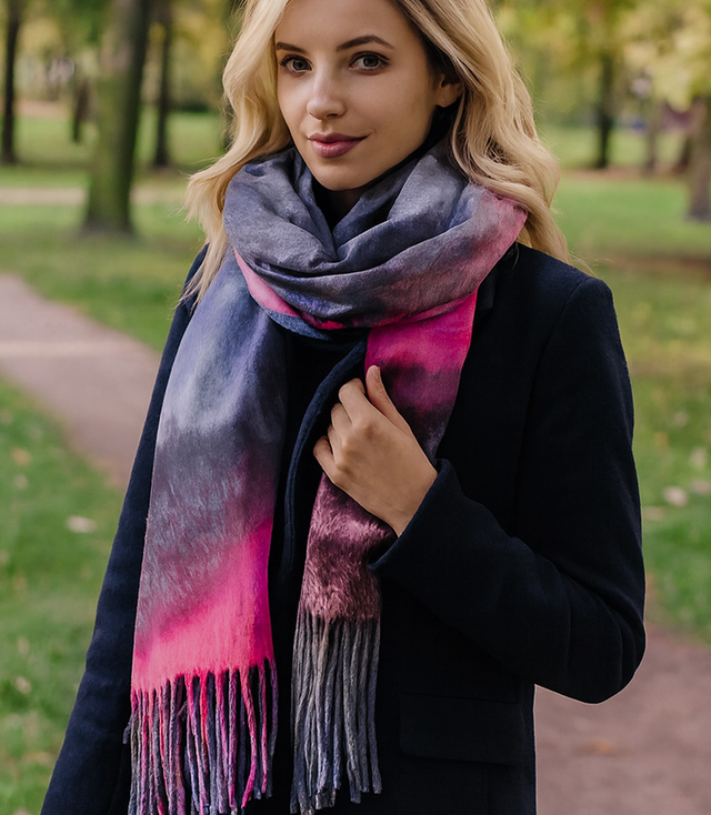 Dámská šála se střapcovým motivem v barvě kravaty